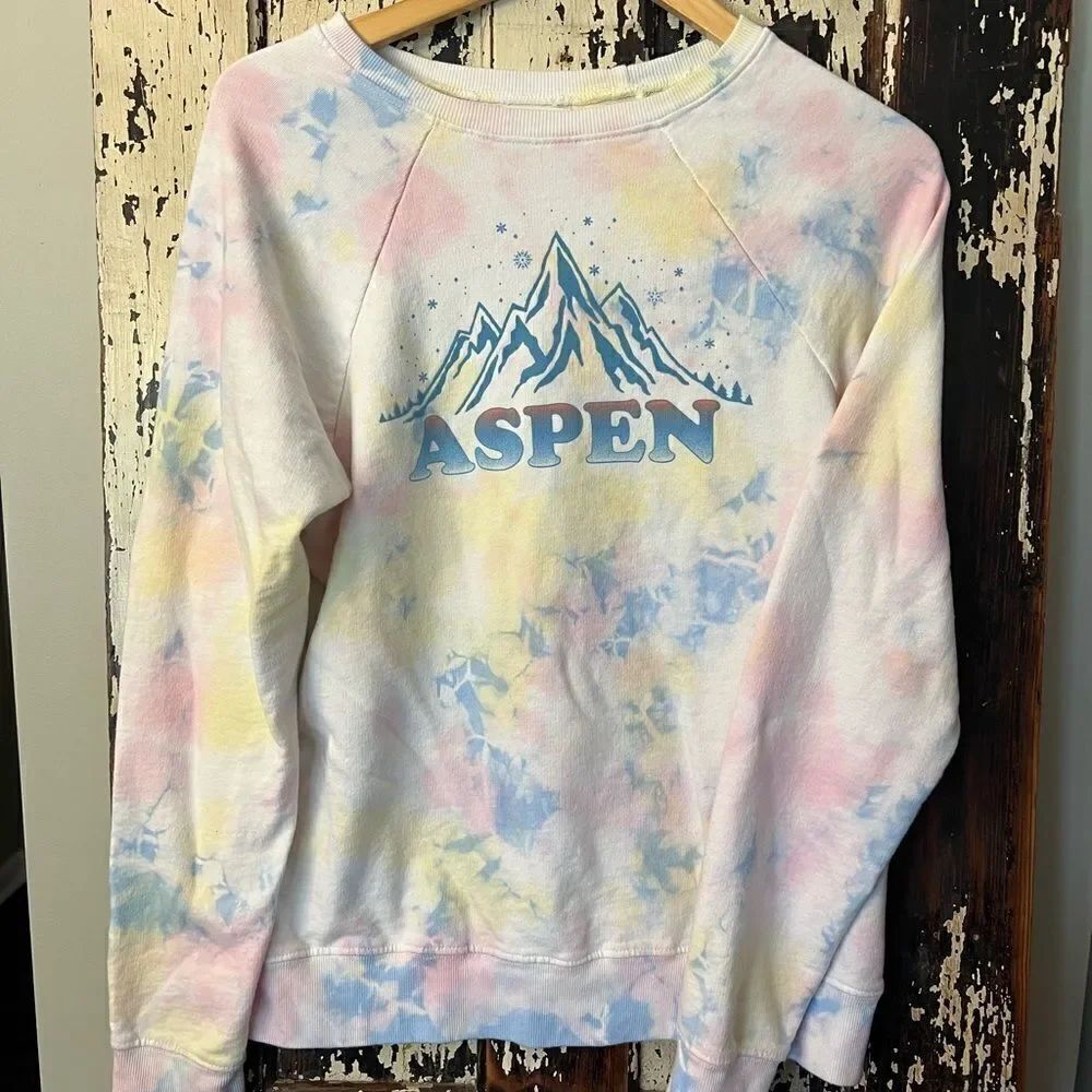 ANTHROPOLOGIE BACK WHEN Aspen mountain graphic sweatshirt size M tie dye cozy
